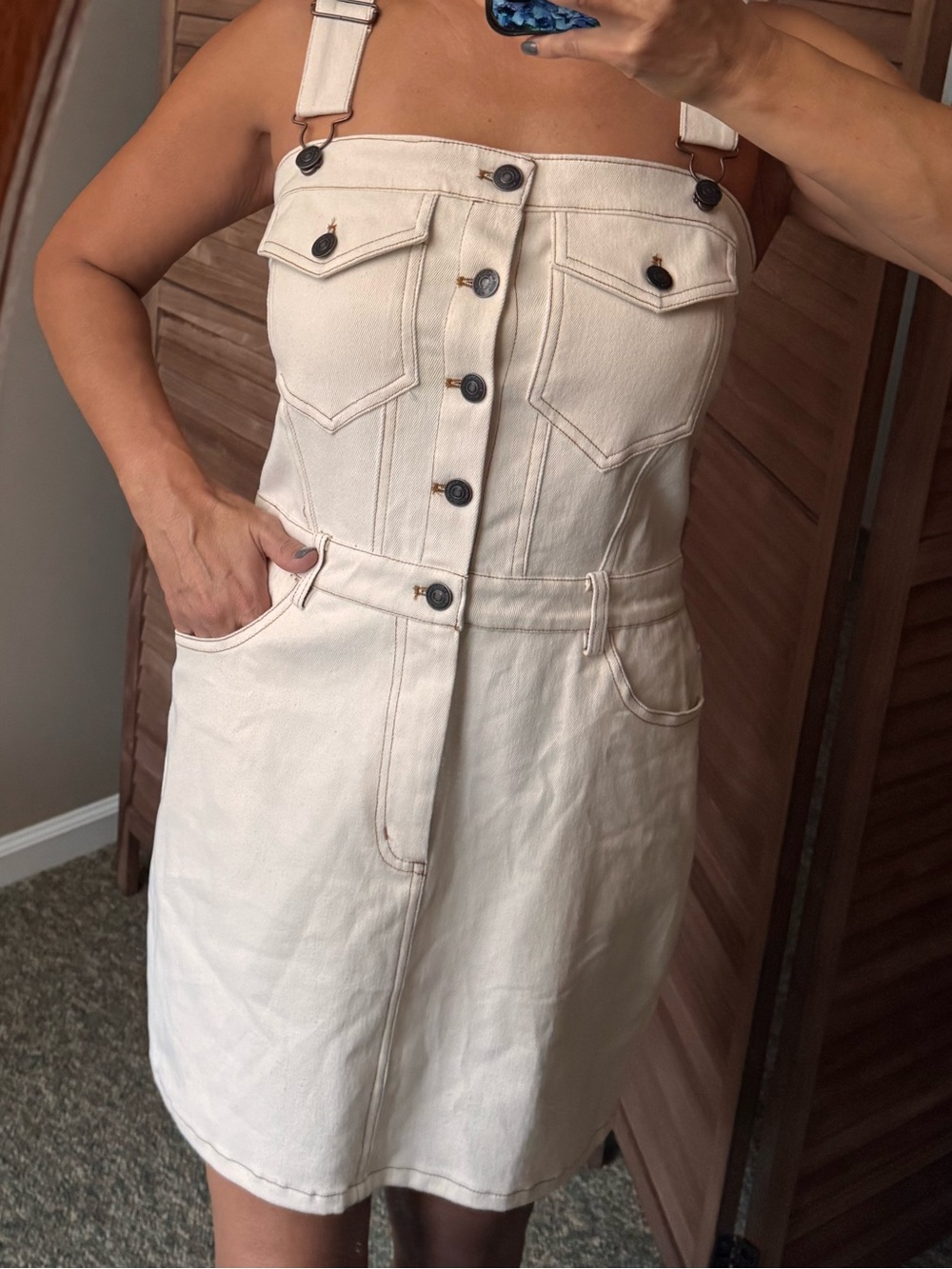 NWT - Steve Madden Cream Denim Overall Dress